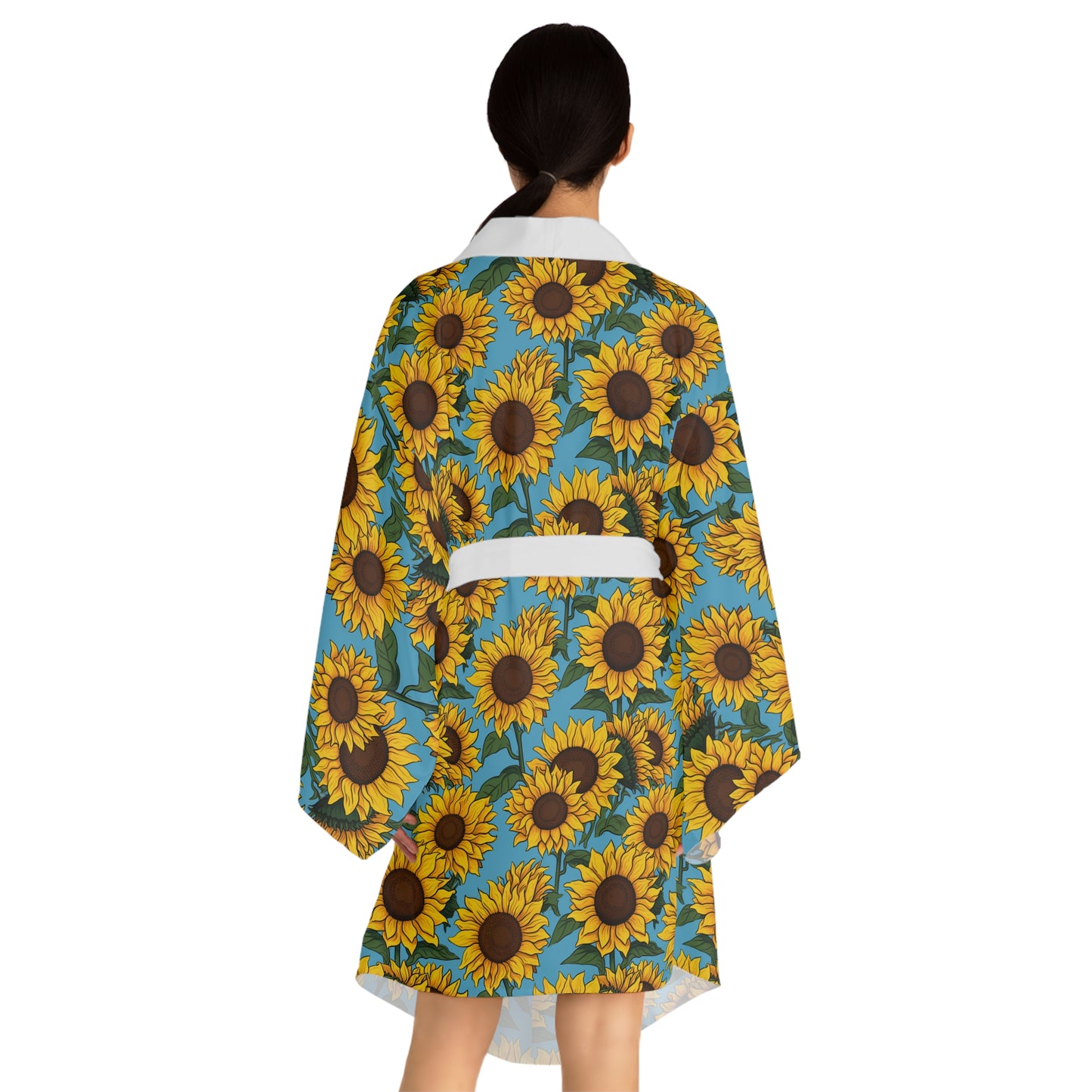 Sunflower Fields Long Sleeve Kimono Robe