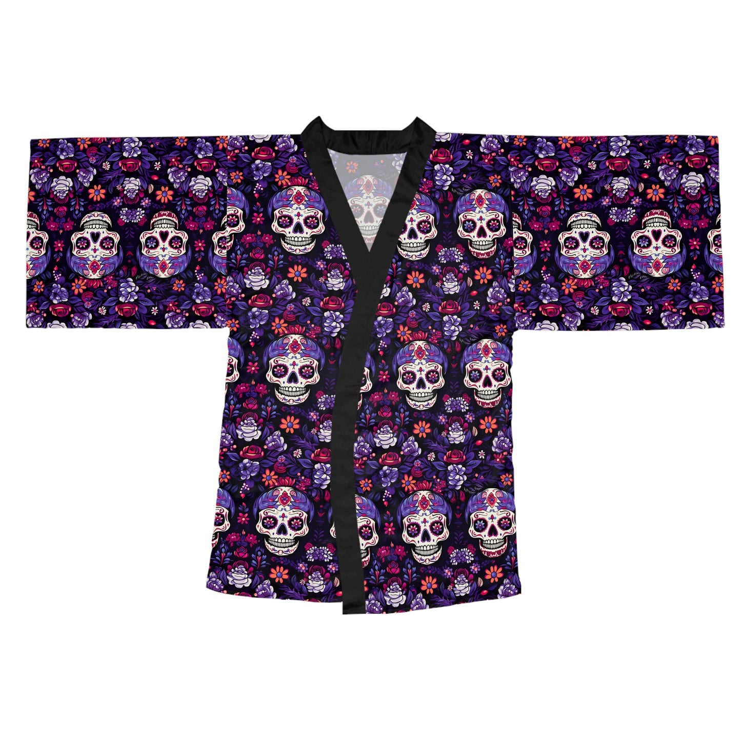 Sugar Skulls Long Sleeve Kimono Robe (AOP)