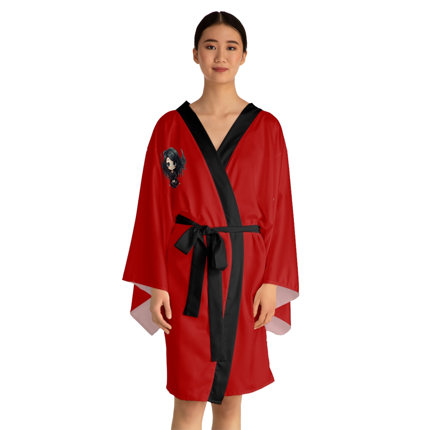 Black Angel Wings Long Sleeve Kimono Robe