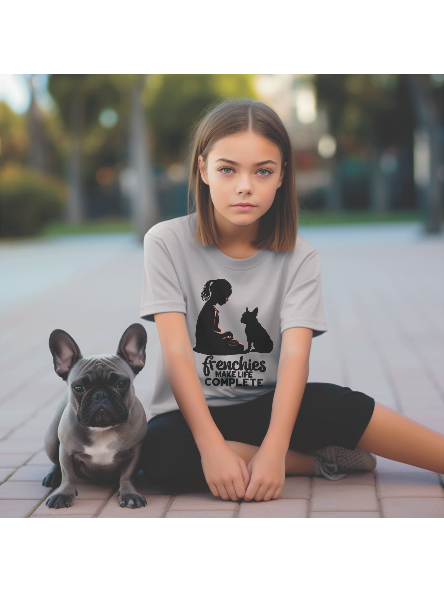 Frenchies Make Life Complete, French Bulldog and Girl Silhouette, Dog Lover