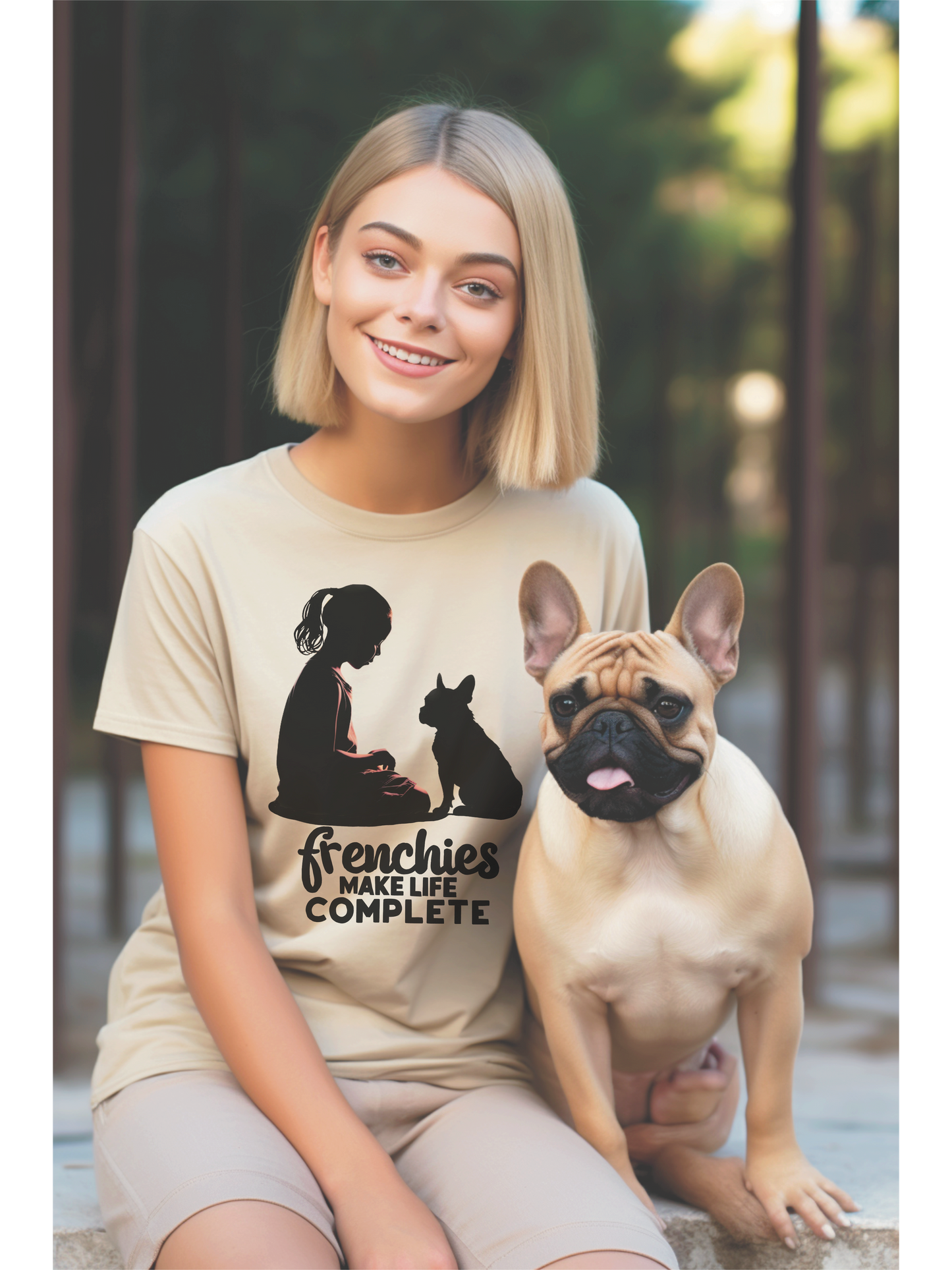 Frenchies Make Life Complete, French Bulldog and Girl Silhouette, Dog Lover
