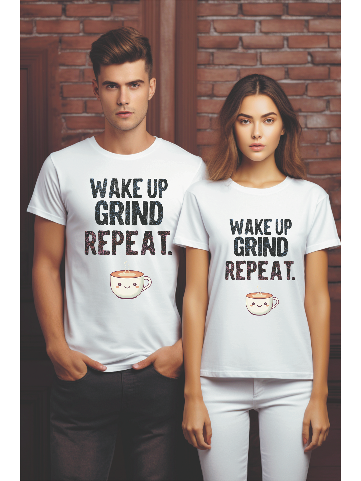 Wake Up, Grind, Repeat. Coffee Lovers Unisex Heavy Cotton Tee