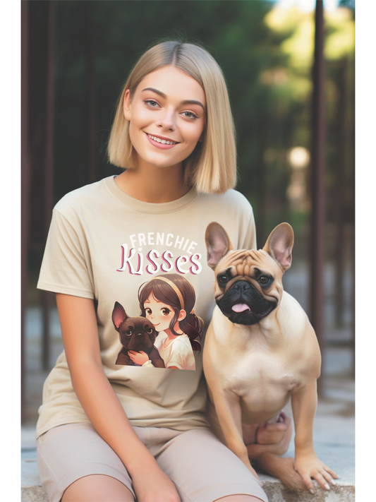 Frenchie Kisses, Girl with French Bulldog, Sweet Kawaii Cute, Dog Mom